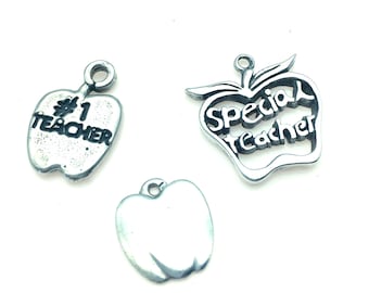 Vintage Sterling Silver Teacher Apple Charms
