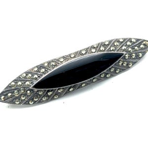 Antique Sterling Silver Marcasite & Black Onyx Art Deco Brooch