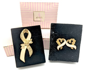 Vintage Avon Pink Ribbon Breast Cancer, "Better Breast Care" Lapel Pin or Earrings Set