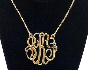 Vintage Gold Over Sterling Silver SGK or SKG Monogram Pendant Necklace - 19"