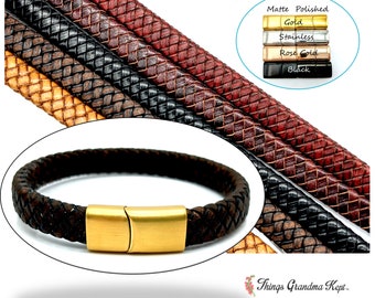 Wide Braided Leather & Stainless Steel Bracelet - Choice of Cord and Clasp Colors
