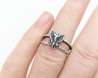 Vintage Sterling Silver Signed Disney Fairy Wings? Ring - Size 6.75