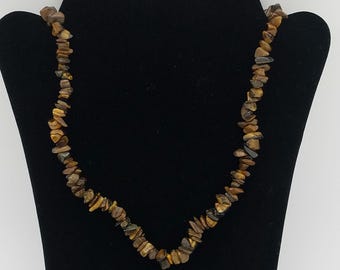 Vintage Tiger's Eye Chip Beaded Strand Necklace - 34"