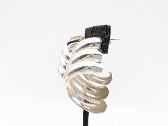 Sterling Silver Modernist Twisted Hoop Statement Earrings - 1.75" View 5