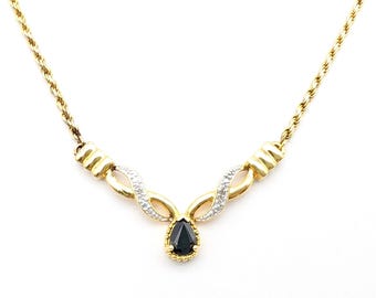 18k Gold Vermeil Sterling Silver Genuine Sapphire & Diamond Pendant Necklace - 17"