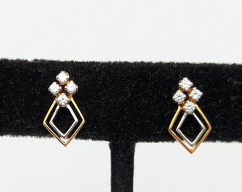 Estate 18K Gold & Diamond Stud Earrings With Screw Backs