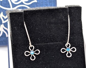 Sterling Silver CZ Birthstone Flower Dangle Earrings