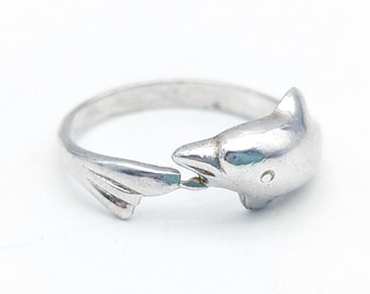 Sterling Silver Dolphin Ring; Ocean Jewelry