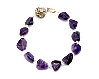 Sterling Silver & Amethyst Beaded Bracelet - 7.5"