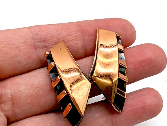 Solid Copper Hinged Bangle Bracelet & Clip Earrin… - image 3