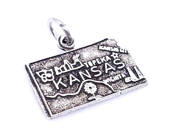 Sterling Silver Map of Kansas State Souvenir Charm