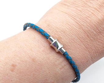 56 Colors! Sterling Silver & Braided Leather Magnetic Clasp Bracelet - Made to Order