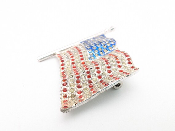 Vintage Rhinestone American Flag Brooch - 1.5" - image 7