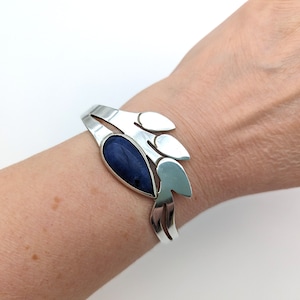 Vintage Taxco Heavy Sterling Silver & Blue Lapis Cuff Bracelet