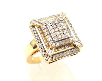 One Carat Diamond & 14K Gold Over Sterling Silver Statement Ring - Size 6.75