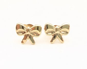 Dainty Vintage 14K Gold Bow Stud Earrings - 7mm