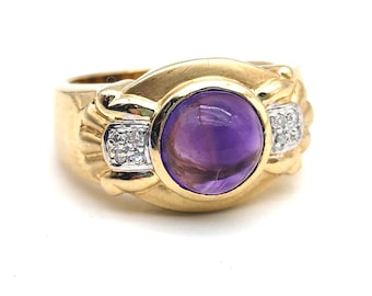 6 Gram Cabochon Amethyst Diamond & 14K Gold Estate Ring - Size 6