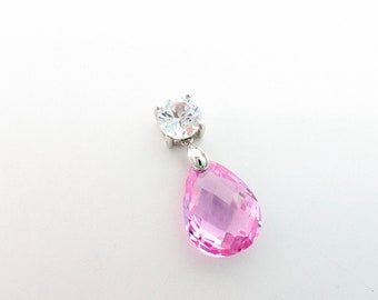 14K White Gold Teardrop Pink & White 10 Carat Sapphire Pendant