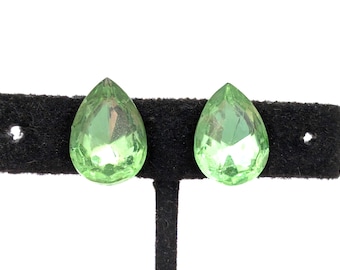 Green Pear Cut Rhinestone Stud Statement Earrings - .75"