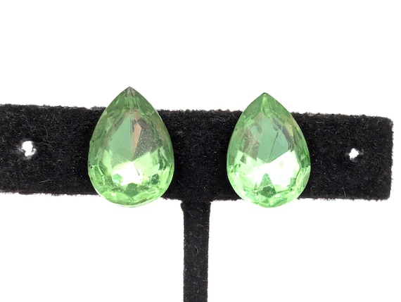 Green Pear Cut Rhinestone Stud Statement Earrings… - image 1