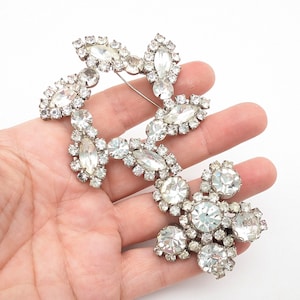Set of 2 Vintage Silver Rhinestone Flower Brooches
