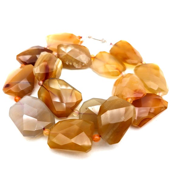 Faceted Agate Bead & Sterling Silver Necklace - 17"