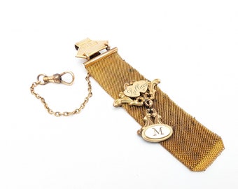 Antique Gold Filled Mesh Watch Pin Badge Engraved Lillian