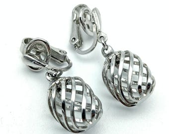 Vintage Crown Trifari Silvertone Dangle Clip-On Earrings