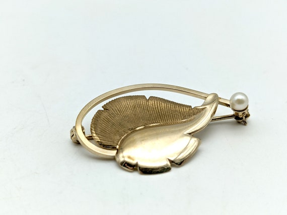 Vintage Gold Filled Pearl Leaf Brooch - image 1