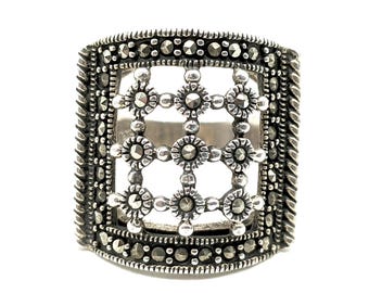 Vintage Sterling Silver & Marcasite Statement Ring - Size 6