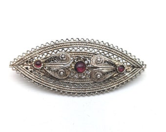 Vintage Spun Silver & Pink Garnet Brooch/Pendant Made in Isreal