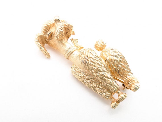 Vintage Gold Tone Poodle Dog Brooch Signed Boucher - image 3