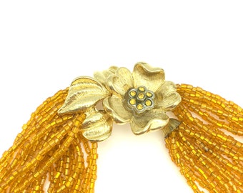 Vintage Orange Beaded Multi-Strand Necklace - 24"