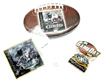 PlayStation2 Game Day 2000 & Superbowl 37 NFL Football Lapel Pins and Pinback Button Set