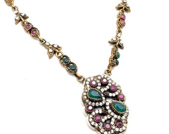 Ruby, Emerald & CZ Gold Vermeil Sterling Silver Pendant Necklace - 19"