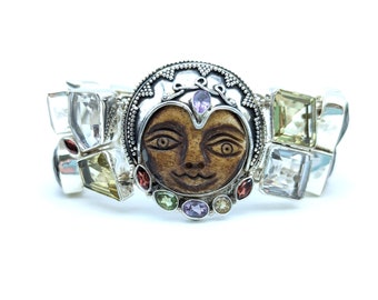 Vintage Multi-Color Gemstone Link Moon Empress Bracelet