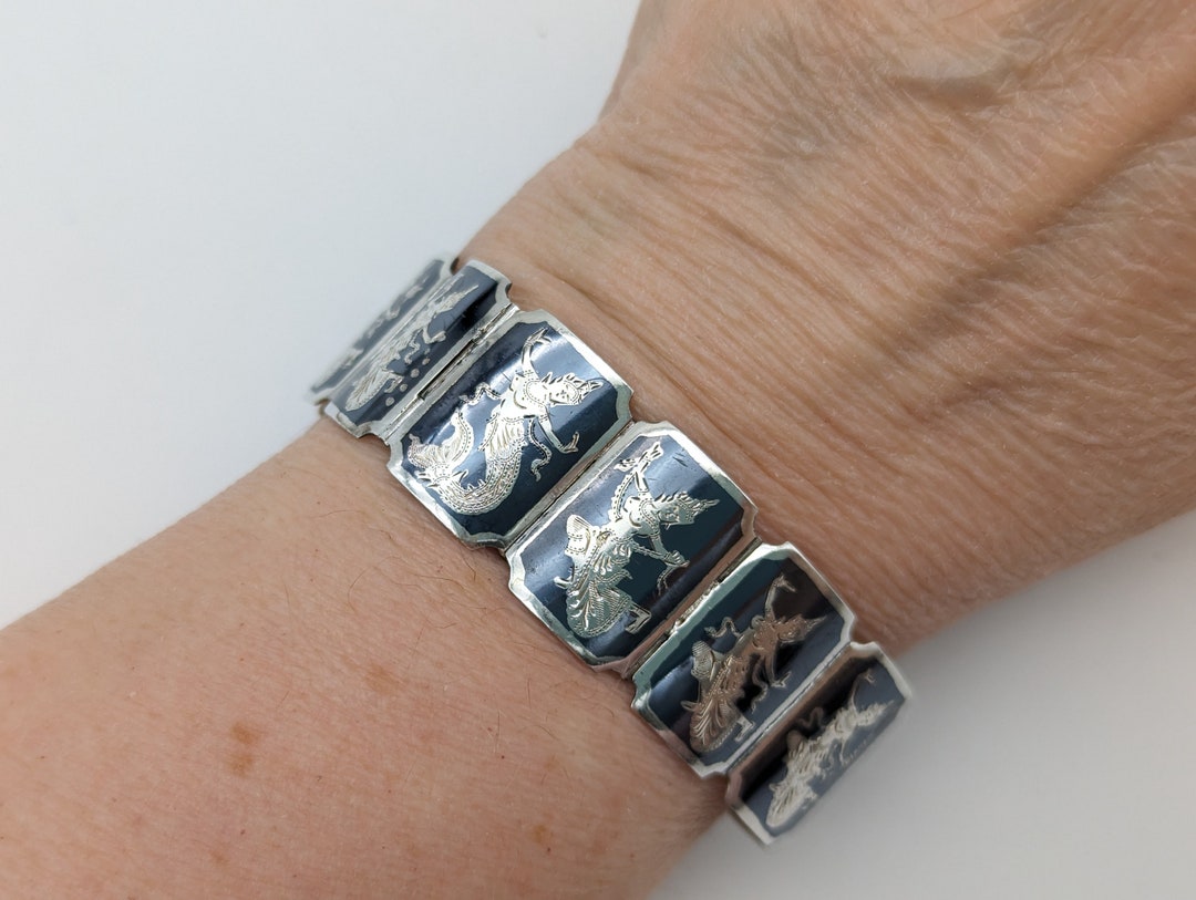 爆買いしたい Vintage Siam Bracelet Panel Link Goddess Silver Sterling アクセサリー