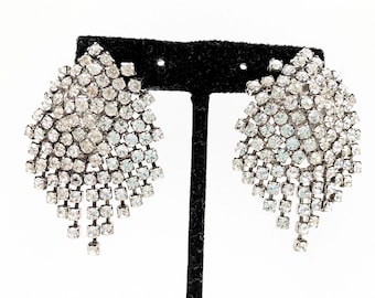 Silver Plated Rhinestone Dangle Waterfall Prom / Wedding Earrings