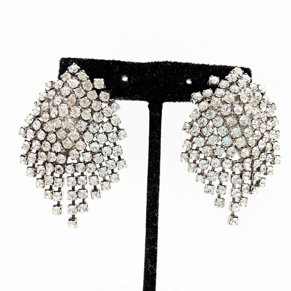 Silver Plated Rhinestone Dangle Waterfall Prom / … - image 1