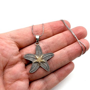 Oxidized Sterling Silver & Gold Vermeil Starfish Pendant Necklace - 18&quot;