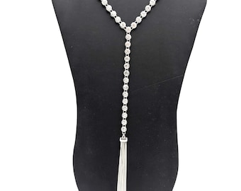 Vintage Bezel Set Crystal Lariat Tennis Tassel Necklace - 20-23"
