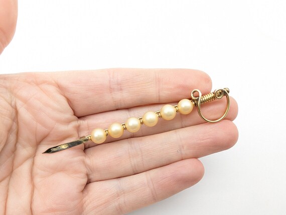 Vintage 12k Gold Filled Faux Pearl Sword Brooch S… - image 1