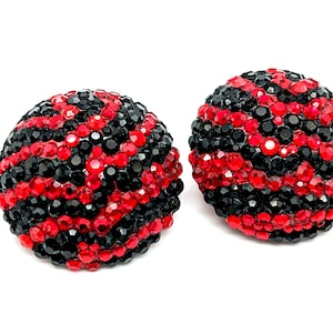 Vintage Richard Kerr Pave Red & Black Crystal Circle Stud Earrings - 1 3/8&quot;