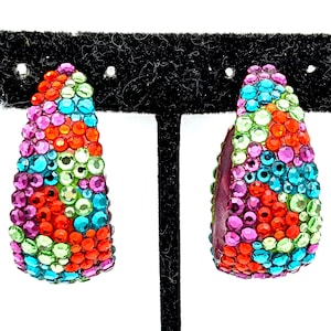Richard Kerr Pave Multi-Color Crystal Clip Hoop Earrings - 1.5"