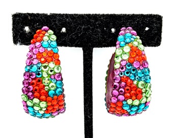 Richard Kerr Pave Multi-Color Crystal Clip Hoop Earrings - 1.5"