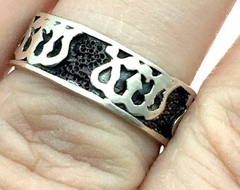 Sterling Silver Tribal Band or Stacking Ring, Signed - Size 6.5