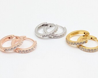 14k Gold Vermeil Sterling Silver CZ Huggie Hoop Earrings - 1/2"