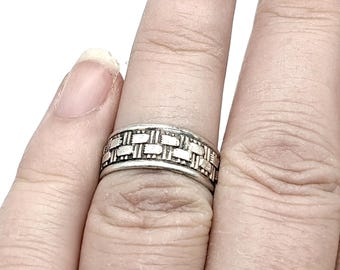 Vintage Woven Texture Sterling Silver Band Ring - Size 6.5
