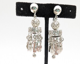 1960s Jhumka Style Silver Lock and Key Dangle Earrings - 2.25"