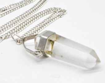 Vintage Brazlian Quartz Crystal & Sterling Silver Pendant Necklace - 18"